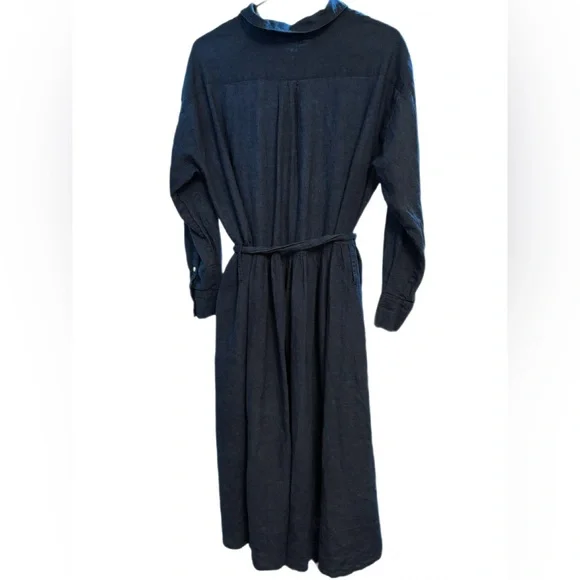 Alex Mill Indigo Linen Shirt Dress Long Sleeve Belted Button Front Size M - Picture 7 of 7